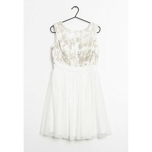 Little Mistress Sequin Off White Tulle Bodice  Dress Sleeveless Midi UK 16 US 12